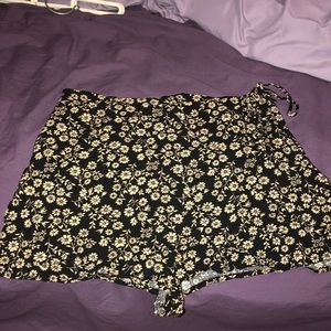 Floral skort with front wrap that ties to the side